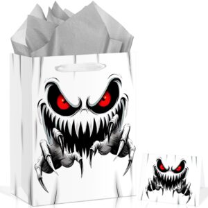 13" large halloween paper gift bag trick or treat gift bag with card tissue paper white ghost wrapping paper bag halloween candy bag for halloween party decorations holiday birthday favors supplies