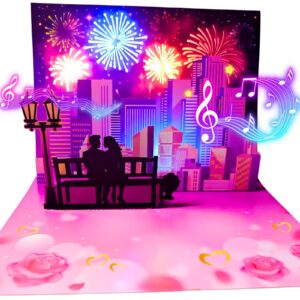 apotodito anniversary pop up cards, musical anniversary card with light and music, happy anniversary cards for men women couple wife husband valentine (pink)