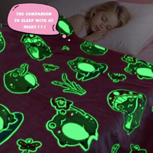 HWING Glow in The Dark Frog Blanket Cute Frog Gifts for Girls Women Frog Stuff Frog Decor for Bedroom Mushroom Frog Throw Blanket