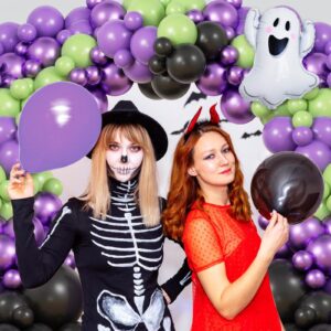 Halloween Balloon Arch Garland Kit, JOGAMS 164Pcs Halloween Metallic Purple Green Balloons with 3D Bat Stickers Ghost Balloons for Spooky Boo Witch Wizard Theme Halloween Party Decorations