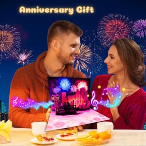 APOTODITO Anniversary Pop up Cards, Musical Anniversary Card with Light and Music, Happy Anniversary Cards for Men Women Couple Wife Husband Valentine (Pink)