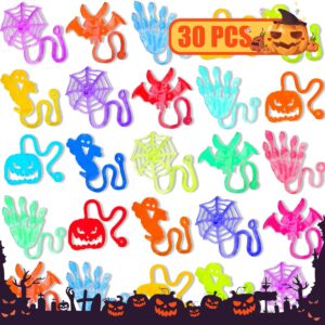 30pcs halloween sticky hands party favors toys for kids，skull skeleton bat ghost pumpkin styles sticky stretchy toys for goodie bags，classroom prizes halloween trick or treat, halloween exchange toys