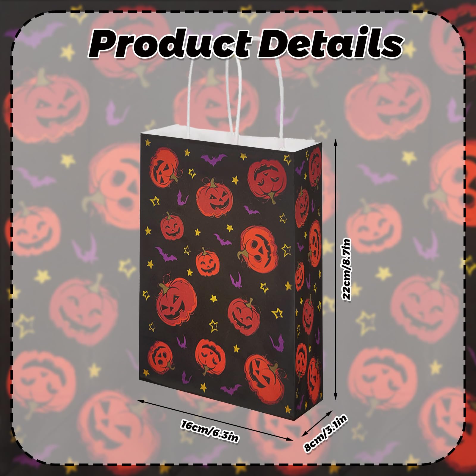 MEHOFOND 16 Pcs Halloween Paper Gifts Bags with Handles, Pumpkin Bat Halloween Treat Bags, Black Trick or Treat Candy Bags for Kids, Goodie Present Bags for Holiday, Halloween Party Supplies