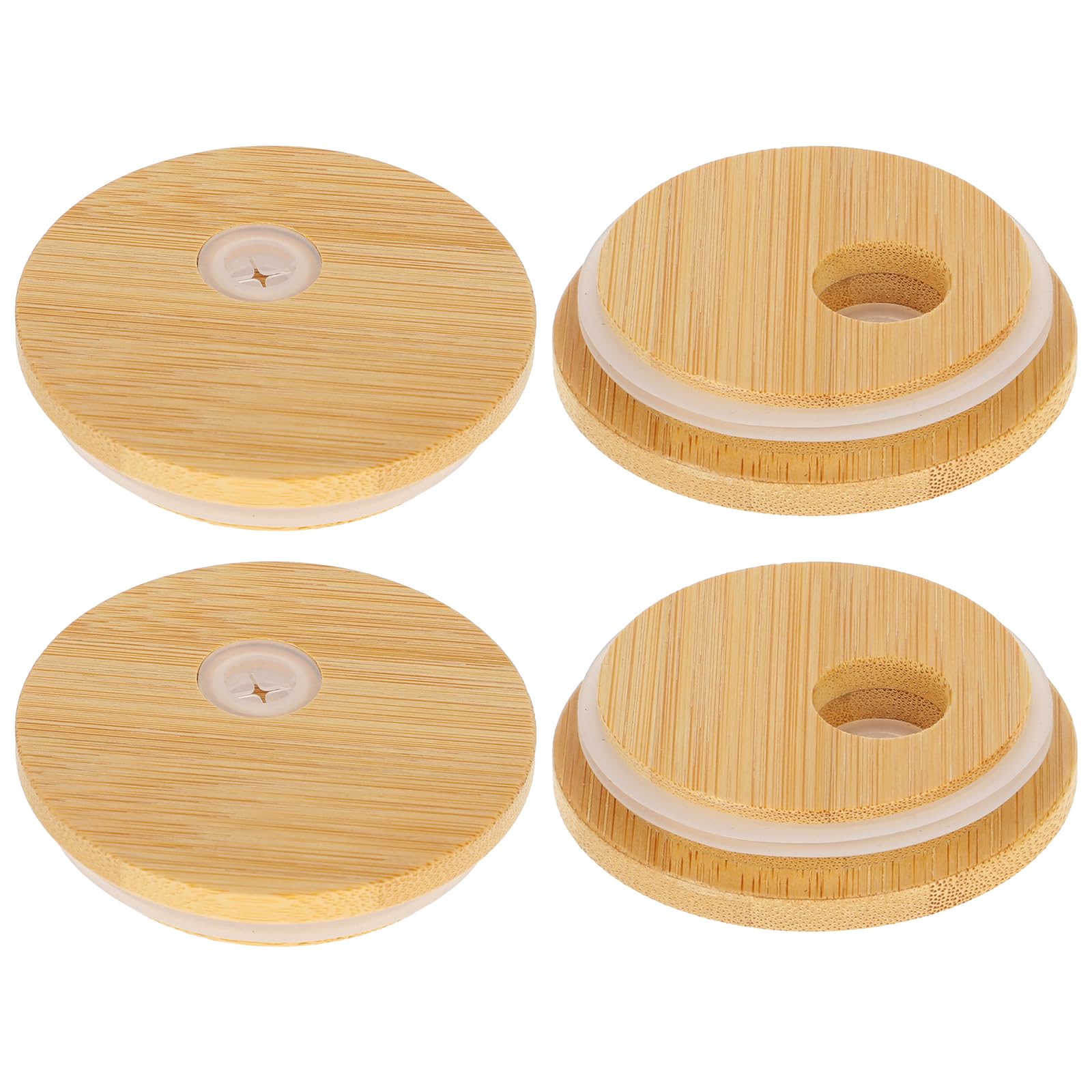 4 Pcs Reusable Bamboo Lids with Straw Hole 2.75Inch/70mm Wooden Lids Replacement Bamboo Lids for Beer Glasses Bamboo Lids for Glass Cup for Regular Mouth Drinking Jars