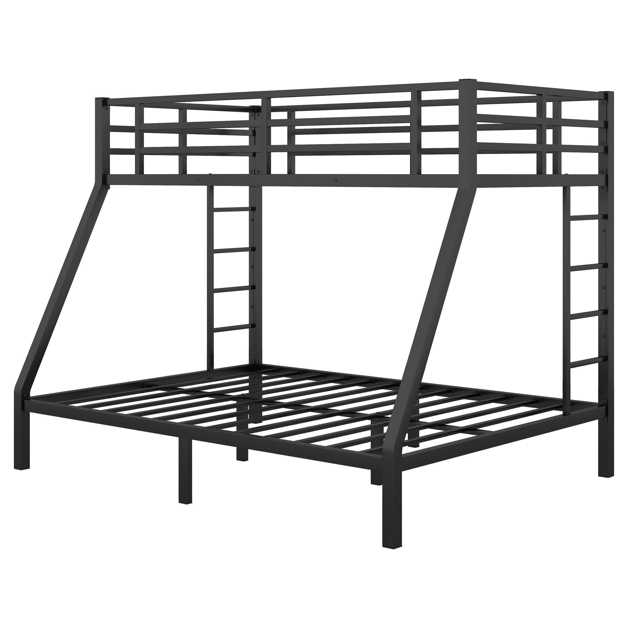 Twin XL Over Queen Metal Bunk Beds for Adults,Heavy Duty Adult Bunk Beds,Bunk Bed Twin Over Queen with 2 Ladders,Queen Bunk Bed, Noise-Free,Black