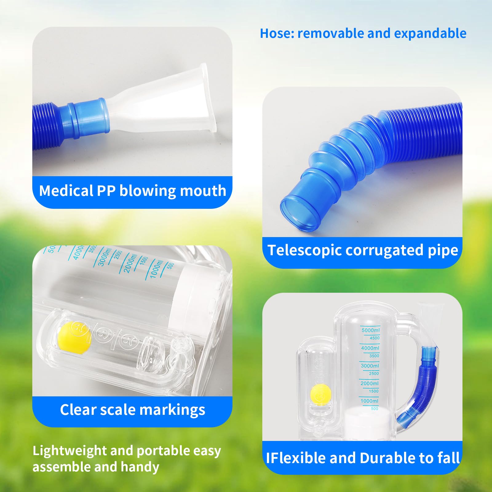 Incentive Spirometer for Adult Lung Trainer Breathing Exerciser Respiratory Strengthener Device -5000ml Volume