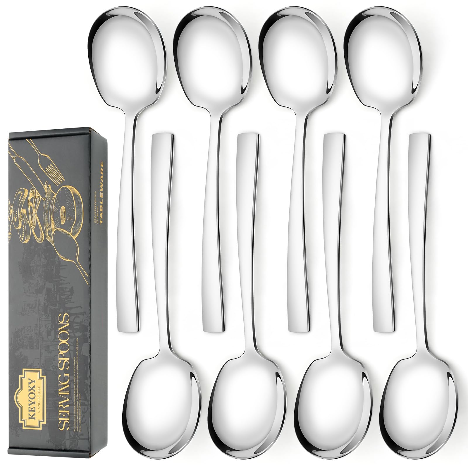 Large Serving Spoons, 8 Pieces Large Stainless Steel Serving Spoons Set Includes 8 Large Serving Spoons, Serving Spoons for Parties/Kitchen/Buffet, Dishwasher Safe, 9.2-Inch