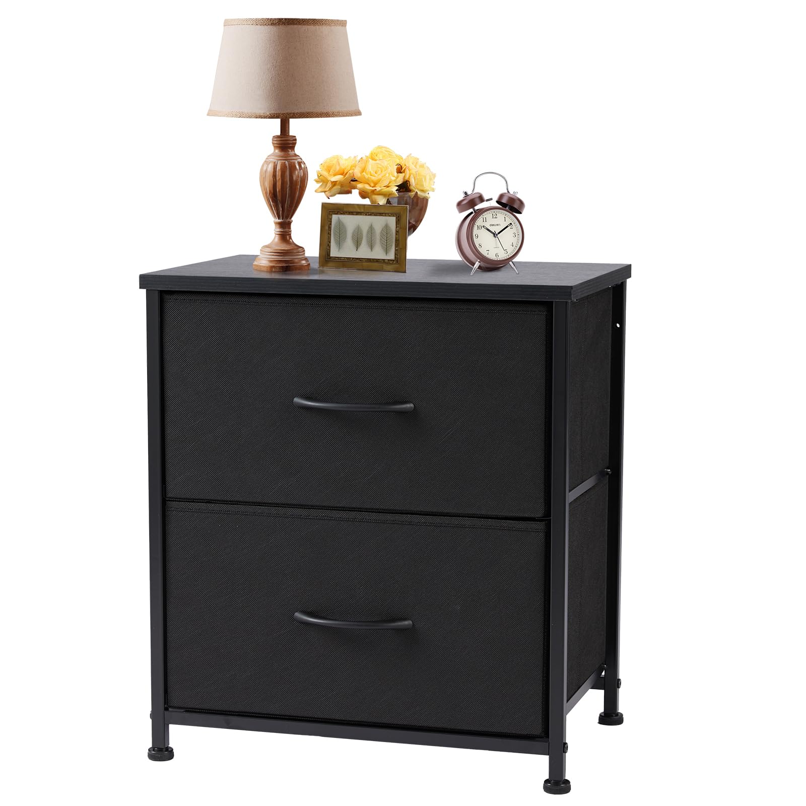 Sweetcrispy Nightstand Small Dresser with 2 Fabric Drawers Side Bedroom End Table Kids Bedside Storage Furniture for 20" Tall Night Stand for Closet, Entryway, College Dorm, Black