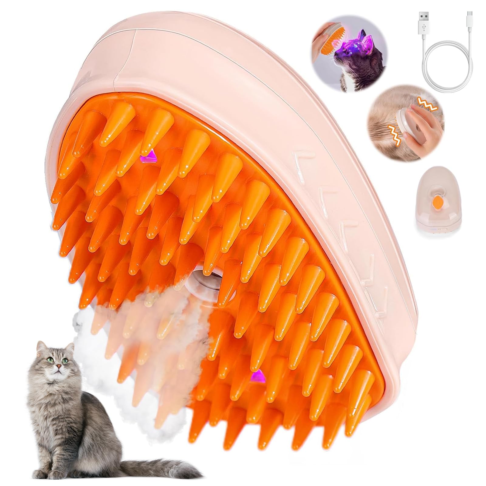 Cat Steam Brush for Shedding，3 in 1 Cat Brush with steam，Portable Pet Hair Removal Tool for Cat and Dog,Self Cleaning Steam Brush for Massage (Standard version)