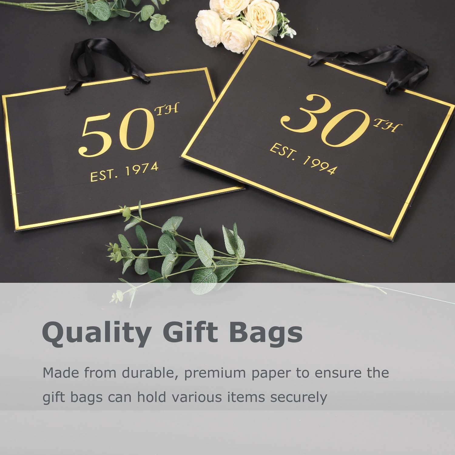 momoake 30th Birthday Gift Bag with Card and Tissue Paper for Men Women, 1994 30 Year Old 13" Elegant Black Gold Anniversary Keepsake Party Present Shopping Paper Bags for Gifts Wrapping (1994 30th)