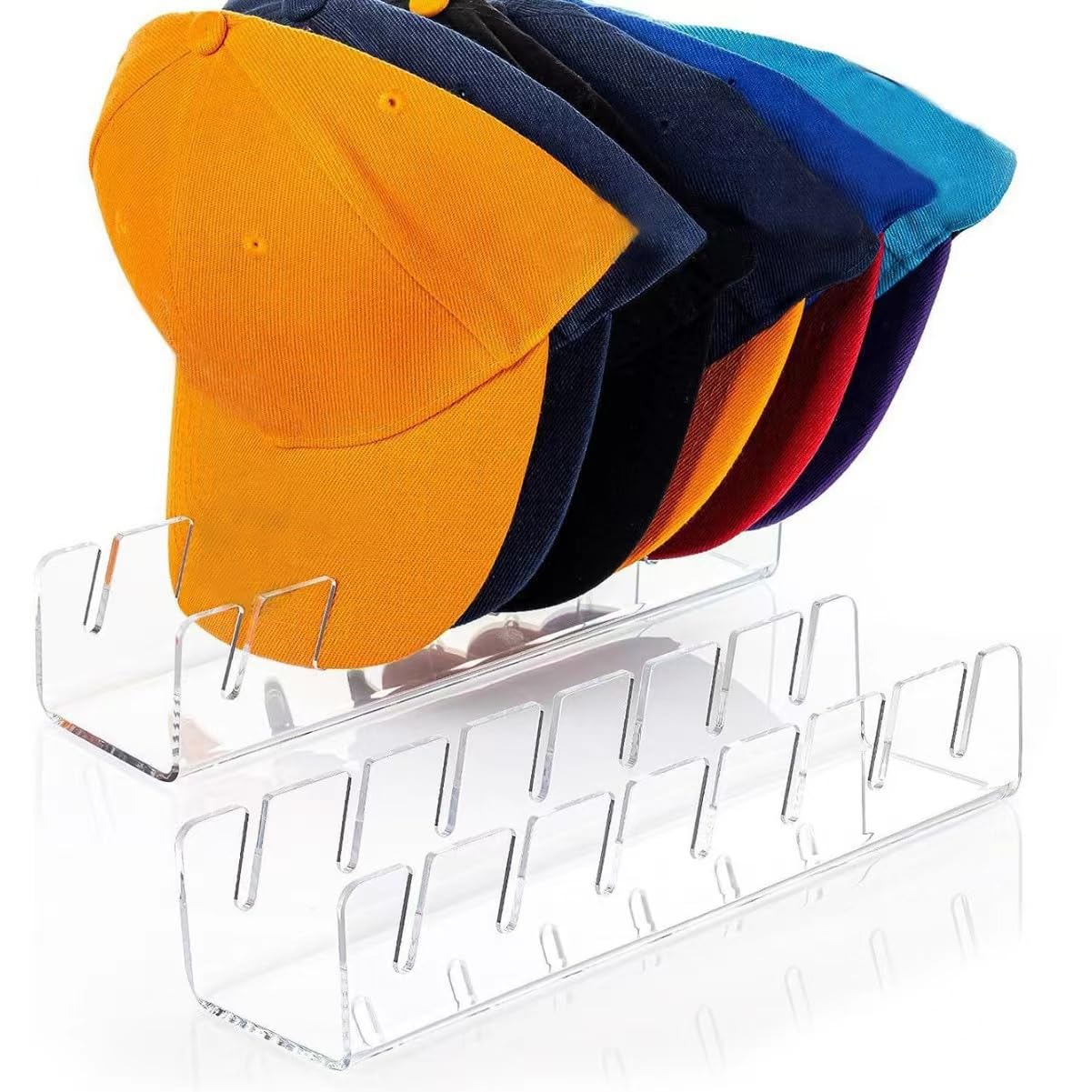 Hat Organizer for Baseball Caps, 2 Pack Hat Racks for Baseball Caps Display and Organizer for Bedroom, No Install Acrylic Hat stand for 14 Baseball Caps, Closet, Dresser, Office