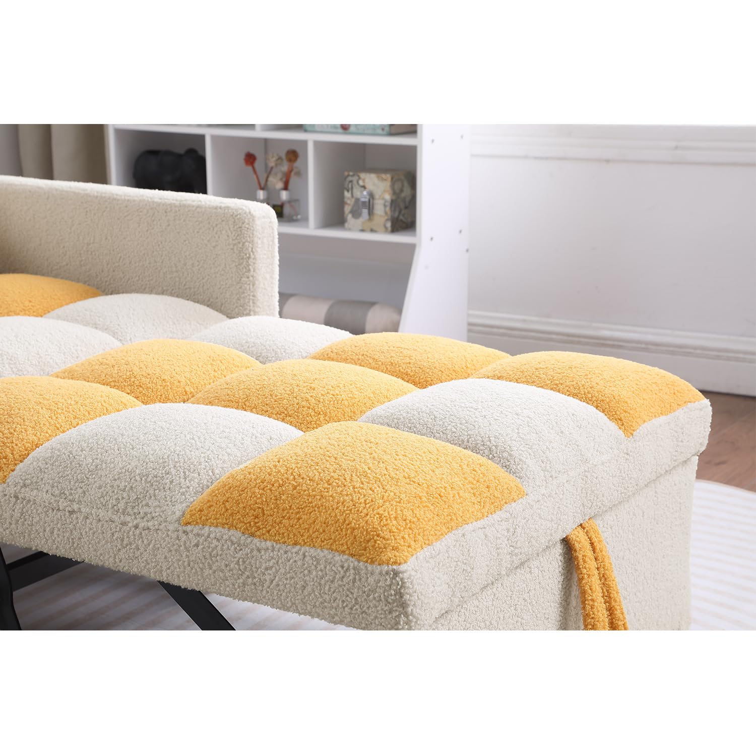 Sleeper Chair Bed - Convertible Single Sofa Chair Bed with Pillow,Pull Out Sleeper Bed with Adjustable Backrest,Multi-Functional Lounge Chair with Teddy Fabric for Apartment,Living Room (Yellow)