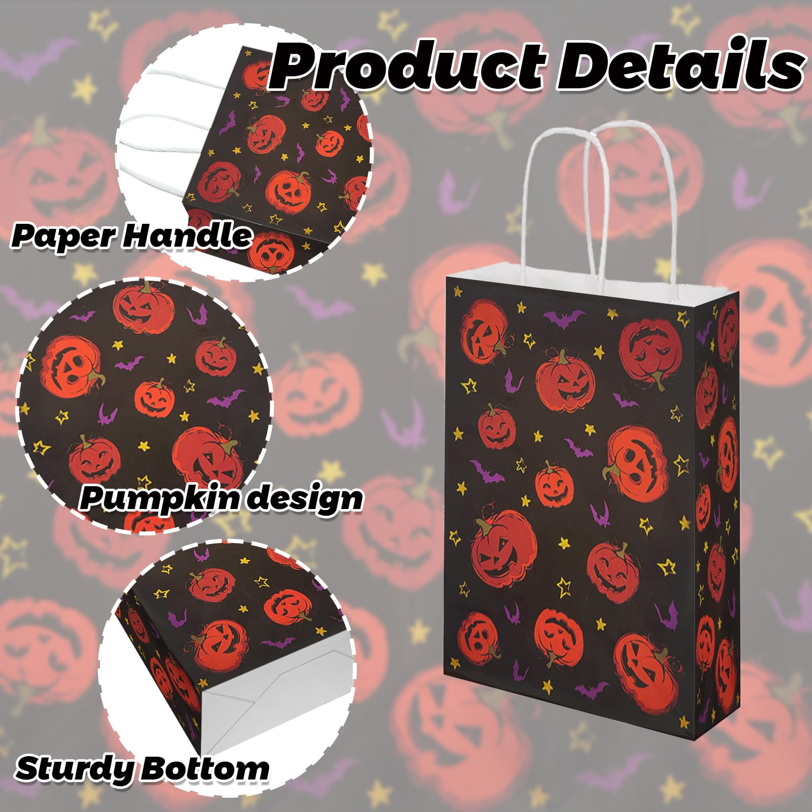 MEHOFOND 16 Pcs Halloween Paper Gifts Bags with Handles, Pumpkin Bat Halloween Treat Bags, Black Trick or Treat Candy Bags for Kids, Goodie Present Bags for Holiday, Halloween Party Supplies