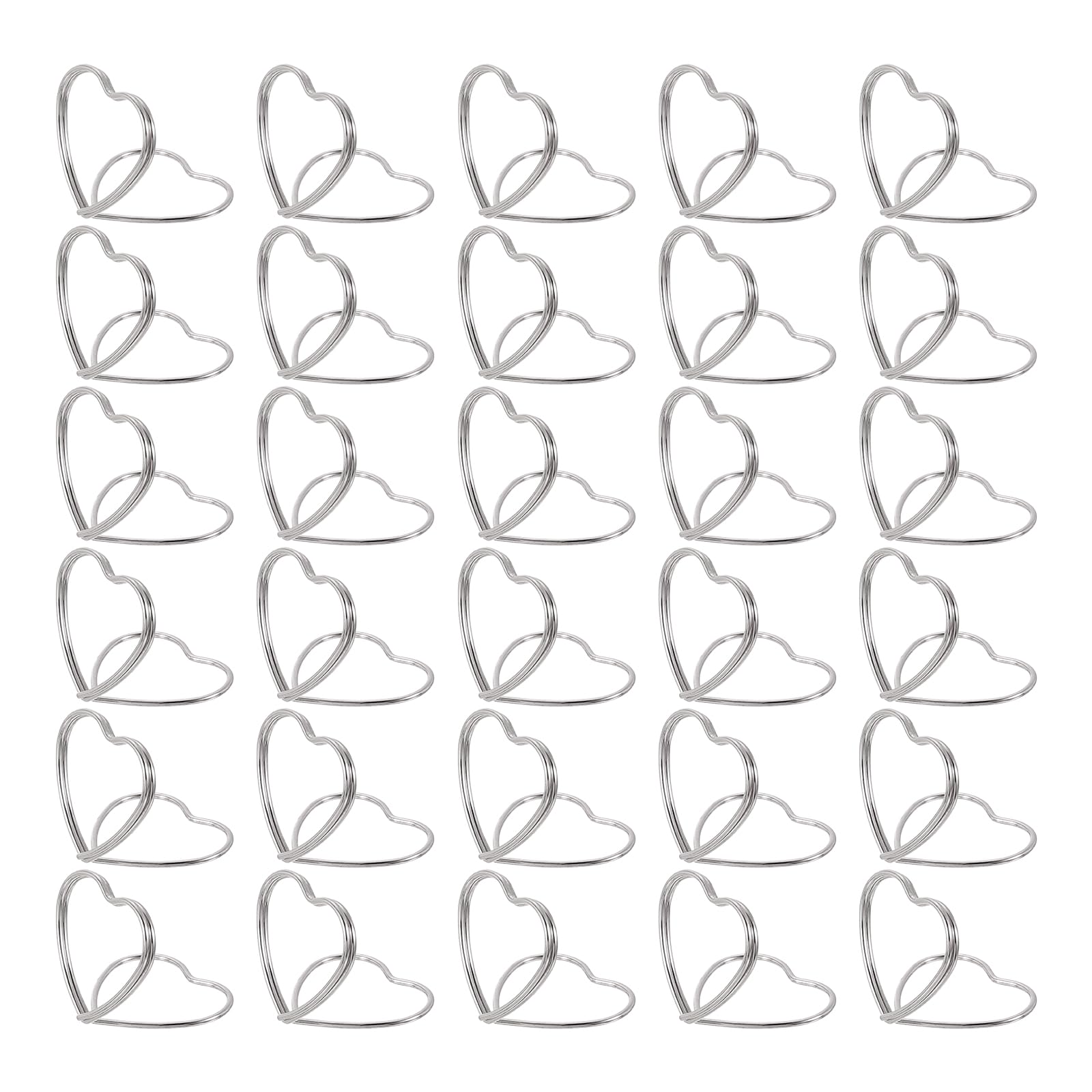 uxcell 30Pcs Heart Shape Table Number Holders Mini Place Card Holders Carbon Steel Picture Holders for Tables Centerpieces, Wedding Reception, Parties, Banquets, Silvery