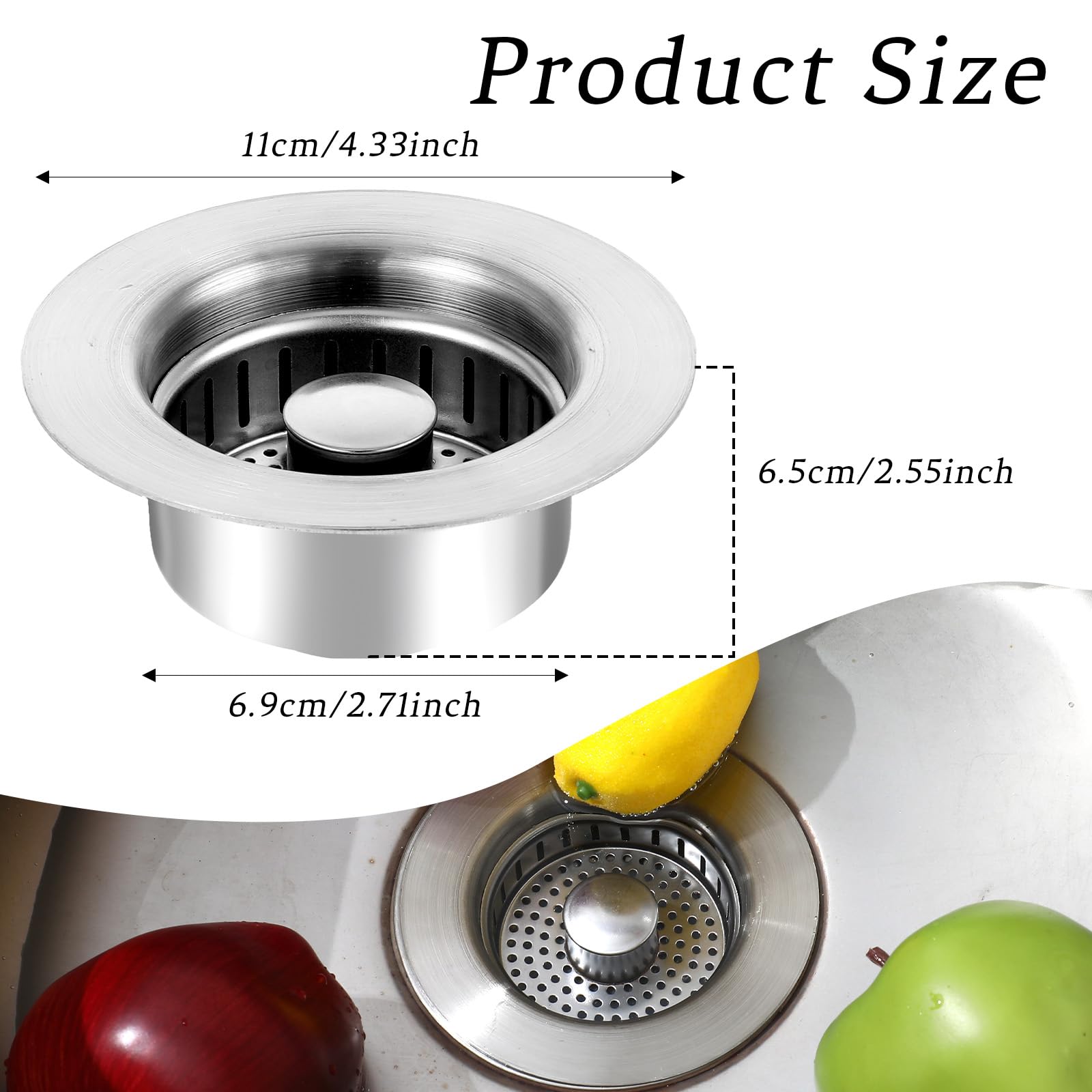 Drain Stopper Kitchen Sink Drain Strainer 3 in 1 Pop up Sink Stopper Stainless Steel Strainers for Kitchen Anti-Clogging and Fast Drainage Sink Stoppers for US Standard 3-1/2 Inch Kitchen Drain