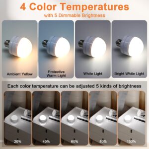 SPYONG Rechargeable Light Bulbs with Remote, Battery Operated Light Bulb with Dual Recharging Ways, 350LM Dimmer E26 Detachable LED Emergency Light with 13 Colors Optional &3 Timer,Non-Hardwired,2Pcs