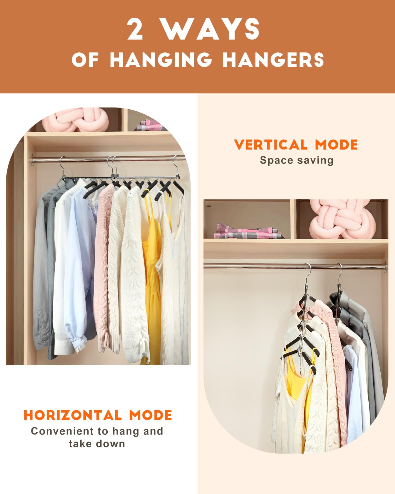 Space Saving Hangers for Clothes, HangerSapce Multi Layers Stainless Steel Shirt Hangers, 2 Pack Clothes Hangers Sapce Saving for Closet Organizers and Storage