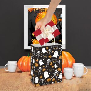 MEHOFOND 16 Pcs Halloween Paper Gifts Bags with Handles, Black Halloween Treat Bags, Skull Ghost Pumpkin Goodie Present Bags for Kids, Trick or Treat Candy Bags for Holiday, Halloween Party Supplies