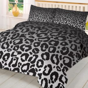 Ombre Leopard Duvet Cover Sets Black Grey Gradual Color Bedding Sets 3 Pcs Soft Comforter Covet Set Including 1 Quilt Cover 2 Pillow Cases, California King Comforter Cover Set with Zipper Closure