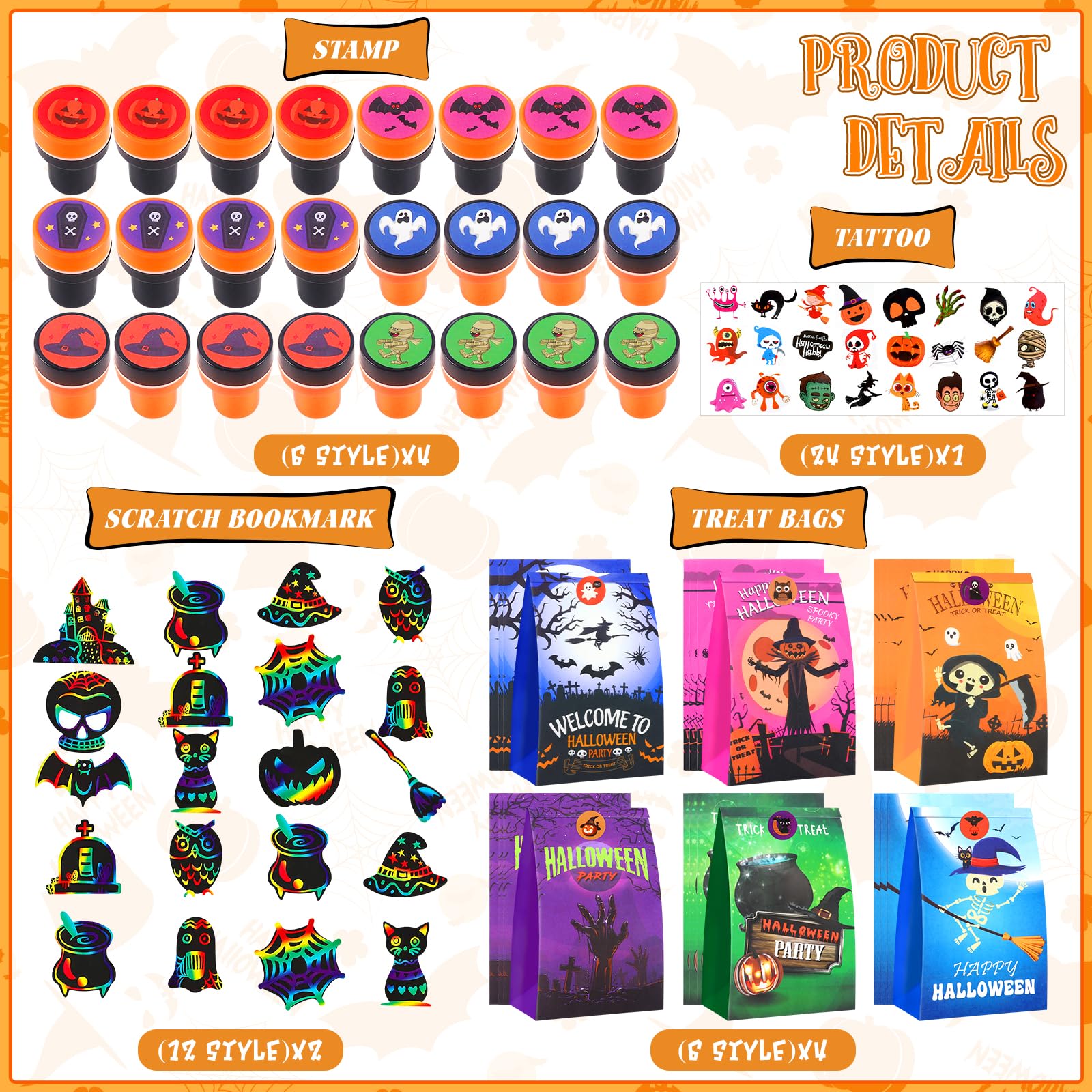 Bluegogo 242PCS Halloween Party Favors, 24 Pack Halloween Stationery Party Supplies Gift Set Trick or Treat Gifts for Kids Classroom Prizes Halloween School Supplies Goodie Bag Stuffers Fillers