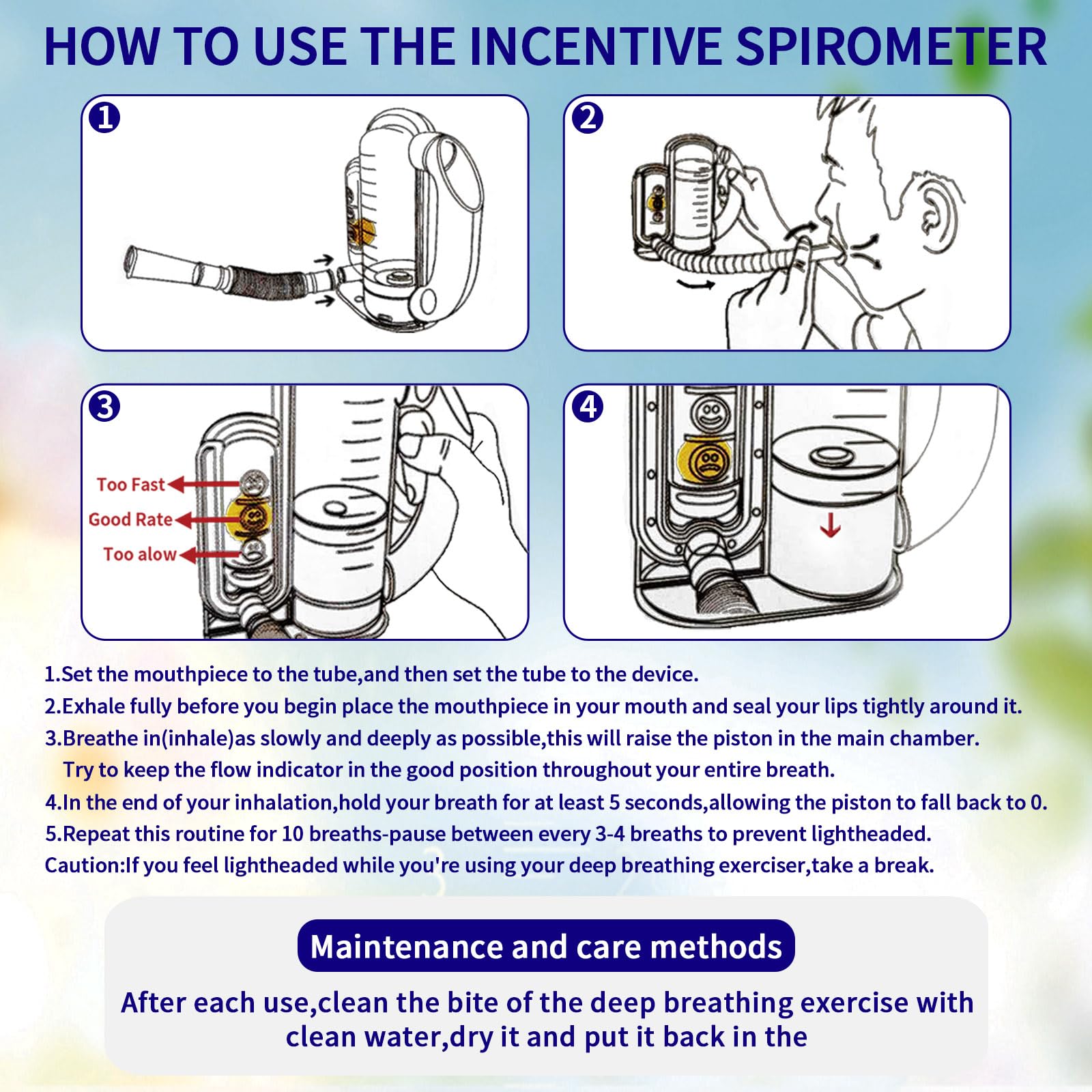 Incentive Spirometer for Adult Lung Trainer Breathing Exerciser Respiratory Strengthener Device -5000ml Volume