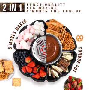 2 In 1 Smores Maker & Fondue Set, Tabletop Indoor Smores Kit, Marshmallow Roaster with Temp Control, 4 Detachable Trays & 4 Roasting Forks and 1 Heated Bowl, Movie Night Supplies & Housewarming Gifts