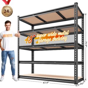 REIBII 48" W Garage Shelving Heavy Duty Storage Shelves 5 Tier Heavy Duty Shelving 3020LBS Adjustable Metal Shelves for Garage Storage Rack Utility Rack Industrial Shelf,47.9" W X71.9 H X 24" D