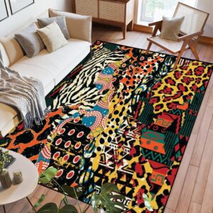 area rug traditional african fabric wild animal seamless pattern washable 6x9 feet large rugs for bedroom kitchen living room non slip outdoor carpets soft mats for home playroom decor