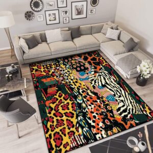 Area Rug Traditional African Fabric Wild Animal Seamless Pattern Washable 6x9 feet Large Rugs for Bedroom Kitchen Living Room Non Slip Outdoor Carpets Soft Mats for Home Playroom Decor