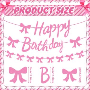 TaoBary Pink Bow Happy Birthday Decorations Glitter Pre Strung Coquette Birthday Banner Party Decorations Girl Cute Themed Birthday Party Decors for Bridal Shower Wedding Coquette Party Decor Supplies