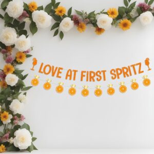 Bachelorette Party Banner Love at First Spritz Glitter Banner and Ring Garland Banner for Bridal Shower Decoration and Bride to Be Orange Mimosa Party Decoration