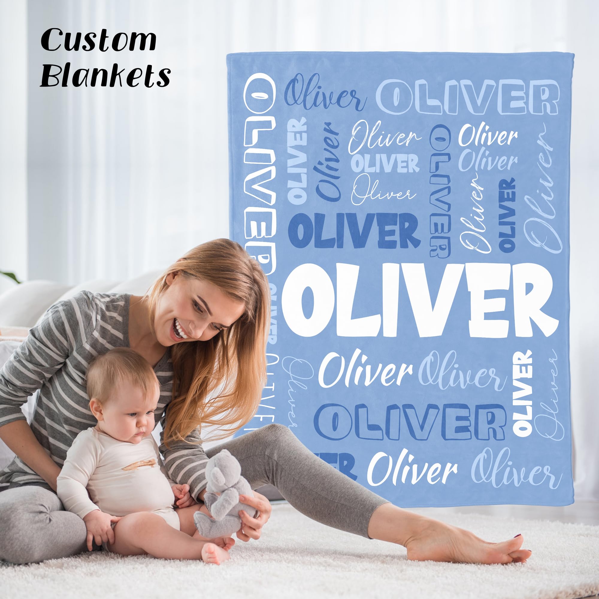 GifXify Custom Blanket with Name - Personalized Name Throw Blanket for Baby & Adult - Custom Flannel Fleece Blanket - Customized Gift for Birthday, Christmas (Sky Blue)