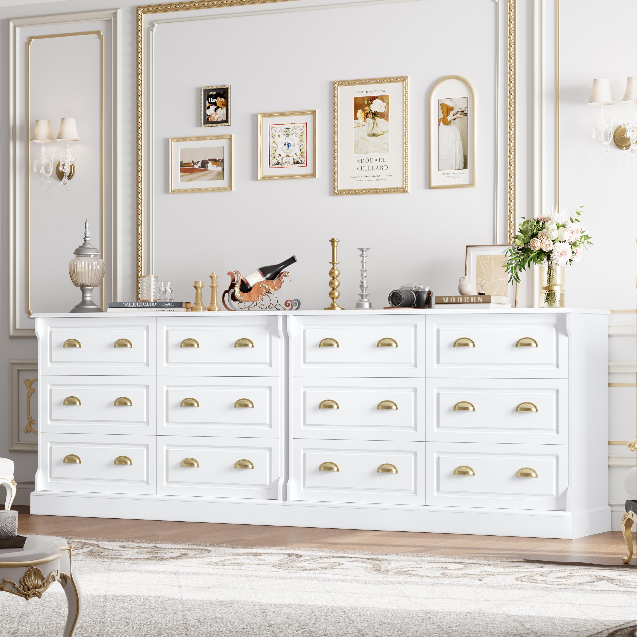 FACBOTALL 6 Drawer Dresser,White Dresser for Bedroom,Dressers with Drawers, Dressers Chest of Drawer with Gold Handle for Living Room,Closet,Corridor,Bedchamber