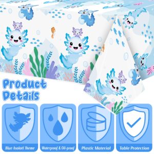 BkeeCten 3 Packs Blue Cartoon Axolotl Party Table Cover, Reptile Animals Waterproof Disposable Tablecover, Plastic Rectangle Tablecloth for Kids Axolotl Birthday Baby Shower Party Supplies, 86x51 inch