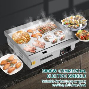 ERfairdeal 22" Commercial Electric Countertop Griddle, 3000W 110V Flat Top Grill, Non-Stick Teppanyaki Grill, Stainless Steel Hot Plate BBQ, with Adjustable Temp Control for Restaurant Kitchen