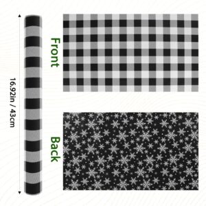 FIEHALA Black Christmas Mini Wrapping Paper Roll - Reversible Holiday Wrapping Paper(17" X 32.8 Feet) - Buffalo Plaid & Snowflakes Patterns