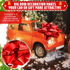 FineCheer 16 inch Big Car Bow Giant Christmas Bow Large Gift Bow Pre-Assembled Giant Red Wrapping Bow Huge Car Bow Christmas Metallic Decorative Bow for Present Tree Houses Bike Holiday Decoration