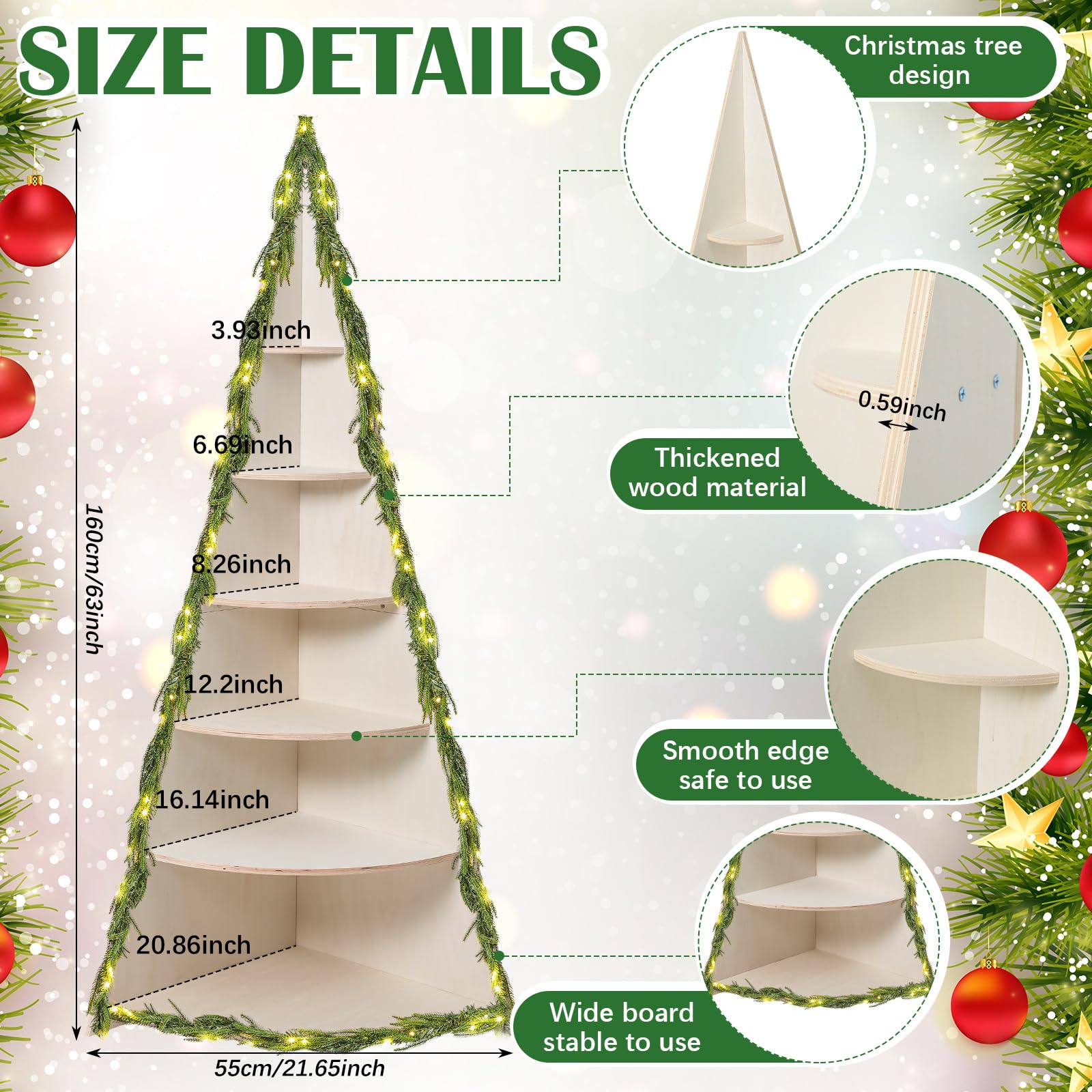 Vercraft Christmas Tree Bookshelf 63" Tall Christmas Tree Corner Shelf 6 Tier Wood Corner Display White Book Tree Bookshelf Ladder Shelves Display Stand for Bedroom Living Room Classroom Office