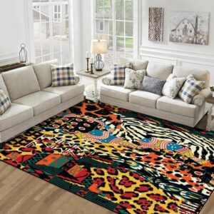 Area Rug Traditional African Fabric Wild Animal Seamless Pattern Washable 6x9 feet Large Rugs for Bedroom Kitchen Living Room Non Slip Outdoor Carpets Soft Mats for Home Playroom Decor