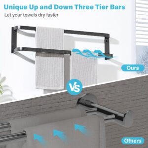 Mooche Double Bath Towel Bars Towel Racks for Bathroom,Wall Mount Towel Holder Heavy Duty 24-Inch Towel Hanger Rail Wall Mount, SUS304 Stainless Steel Matte Black