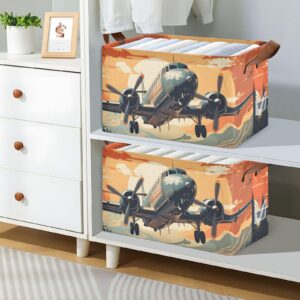 ZENWAWA Storage Cubes 1 Pack Retro Airplane Print with Foldable Steel Frame Water Resistant Fabric, Storage Bins Baskets for Closet Shelf Organizer 16.9×11.4×7.7 inches