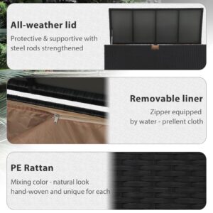 Super Patio Outdoor Patio Storage Box Waterproof, 120 Gallon Large Deck Box Wicker Storage Bin for Cushions, Garden Tools, Black