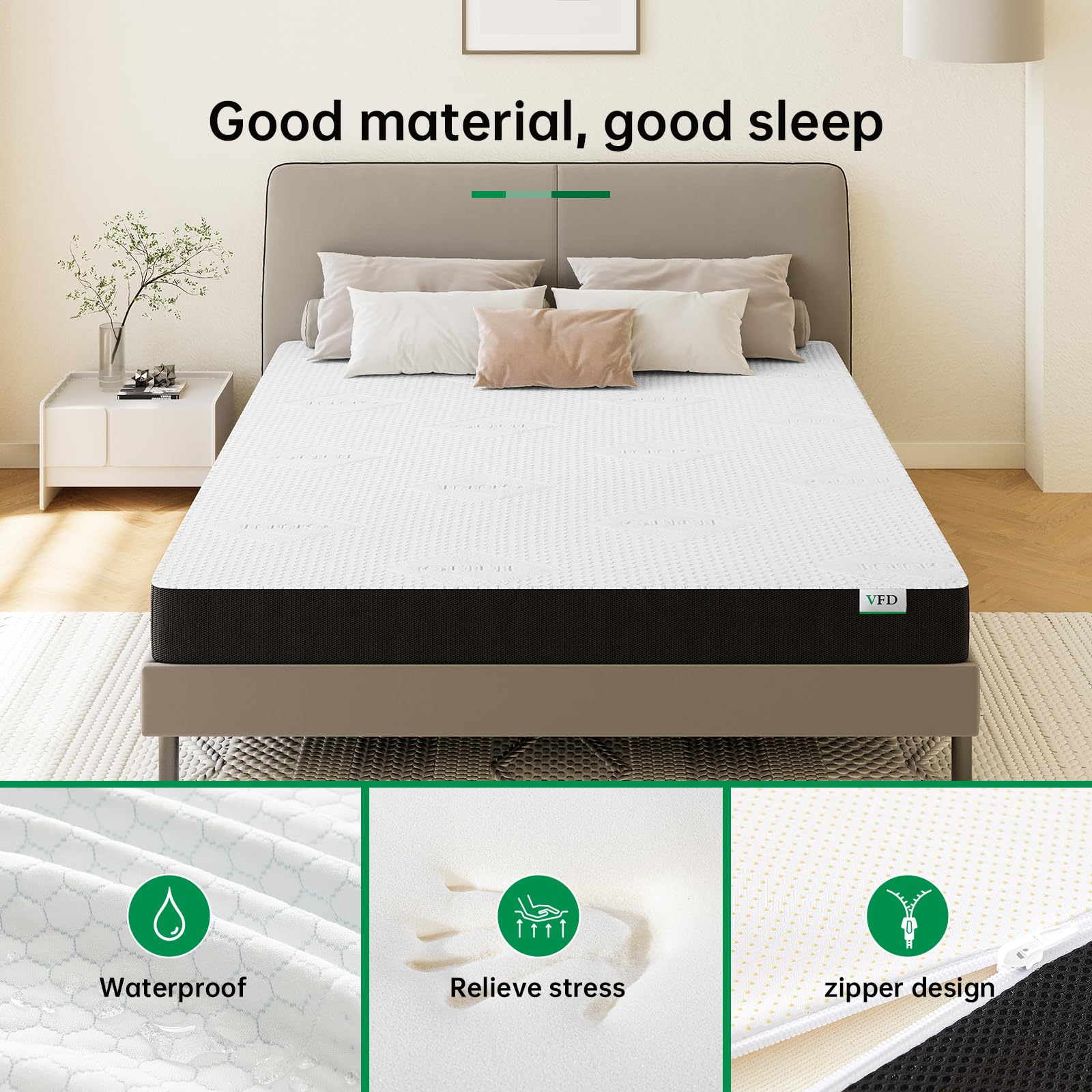 VFD 5 Inch Twin Memory Foam Mattress - Medium Firm Feel - Gel Infusion - Memory Foam Infused - No Fiberglass - Breathable - CertiPur Certified