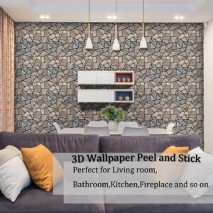 3D Wall Panels Peel and Stick Foam 10PCS 3D Brick Wallpaper Peel and Stick Faux Stone Wall Panel Self-Adhesive Wallpaper PVC for Living Room Bedroom Kitchen Wall Decoration (11.8in*11.8in)