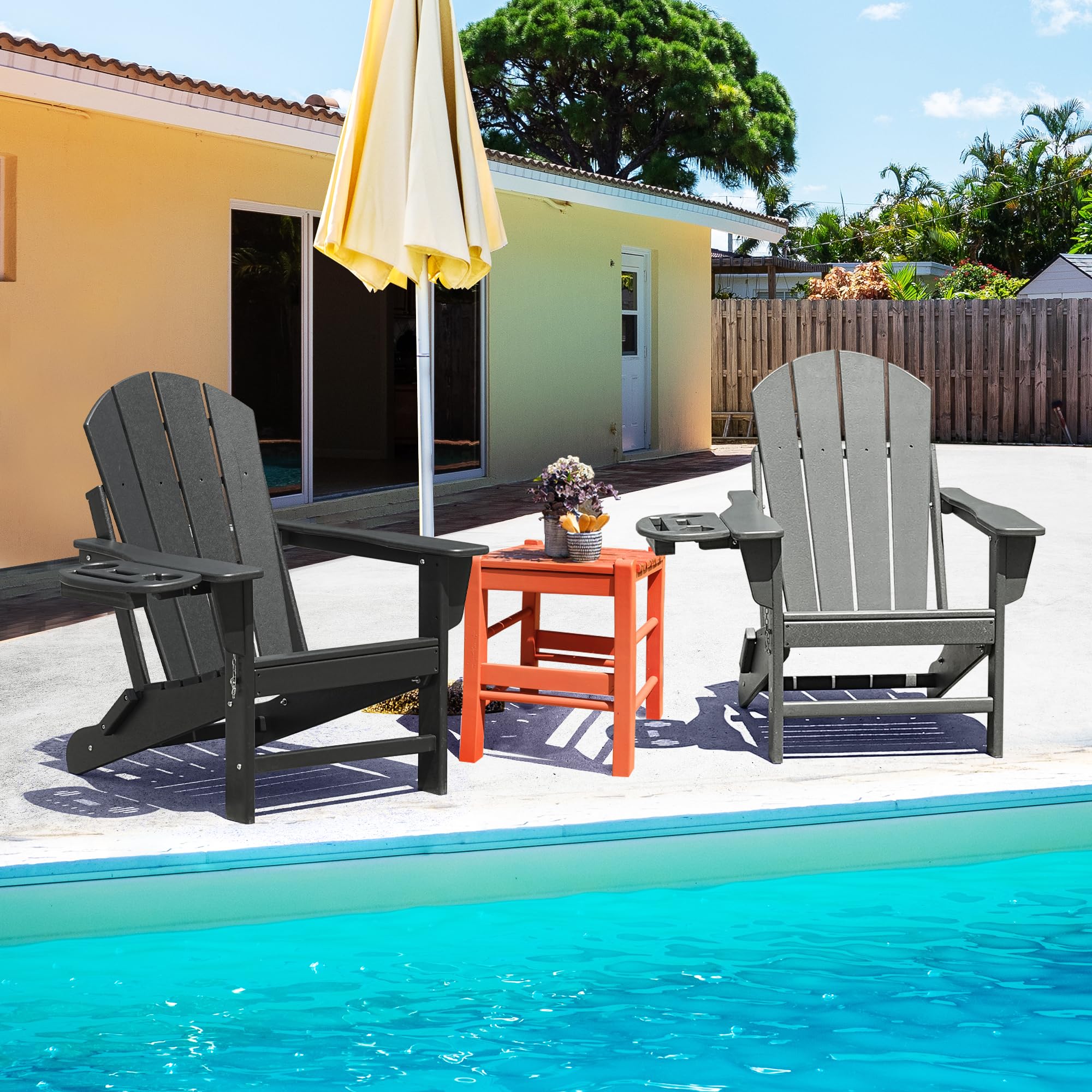 FOOWIN Adirondack Chair Set of 4, HDPE Folding Adirondack Chair w/4 in 1 Cup Holder Trays,Weather Resistant Outdoor Chair, Fire Pit Chairs for Patio Lawn Garden Backyard Deck,15min Assembly 400LB