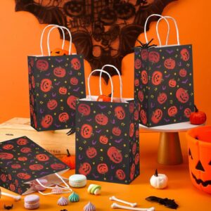 MEHOFOND 16 Pcs Halloween Paper Gifts Bags with Handles, Pumpkin Bat Halloween Treat Bags, Black Trick or Treat Candy Bags for Kids, Goodie Present Bags for Holiday, Halloween Party Supplies