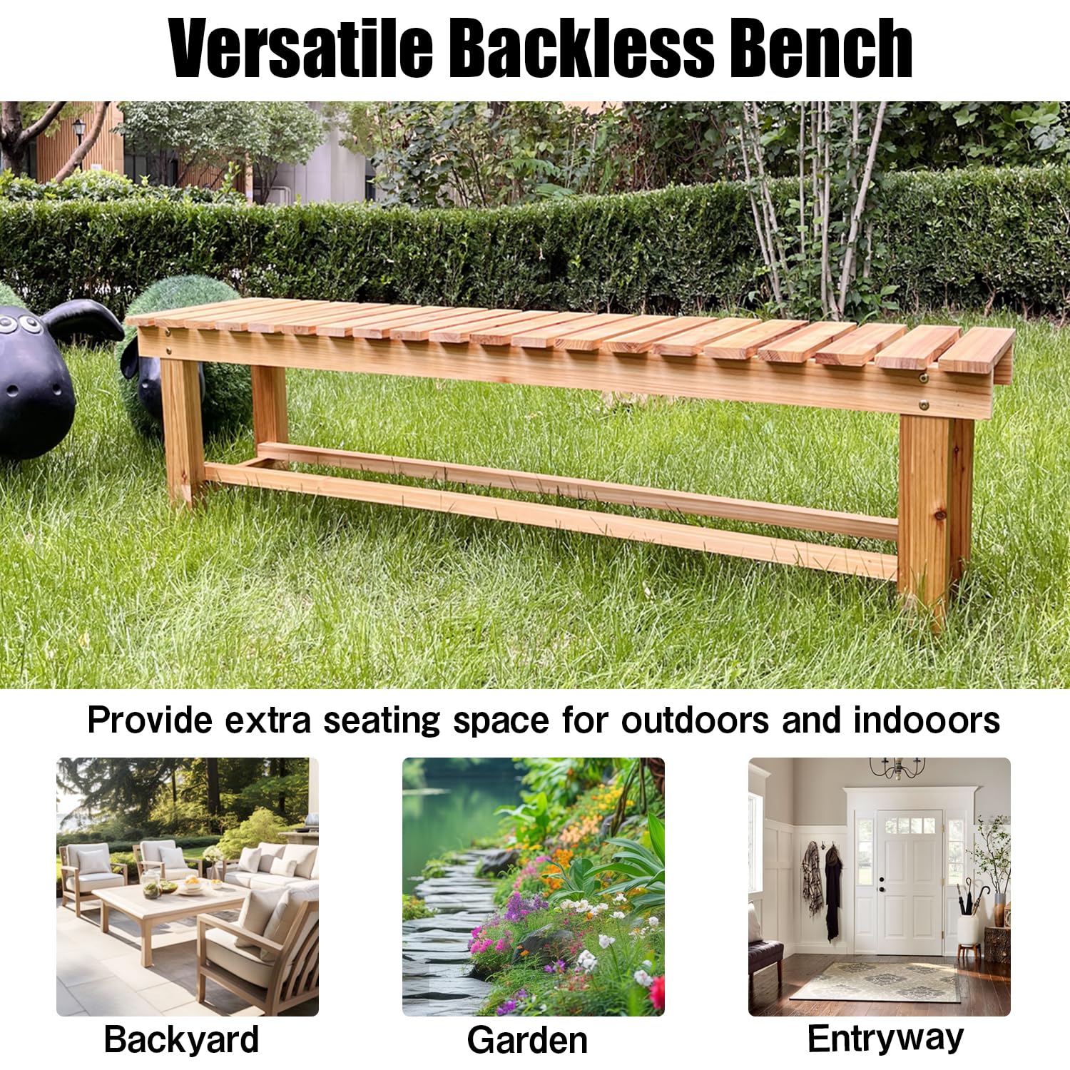 YangAera 120cm Outdoor Garden Benches Weatherproof Patio Bench Two-Person Seat Backless Bench Wood Bench with Slatted High Temperature Bench for Front Porch Backyard (Upgraded to Prevent Fading)