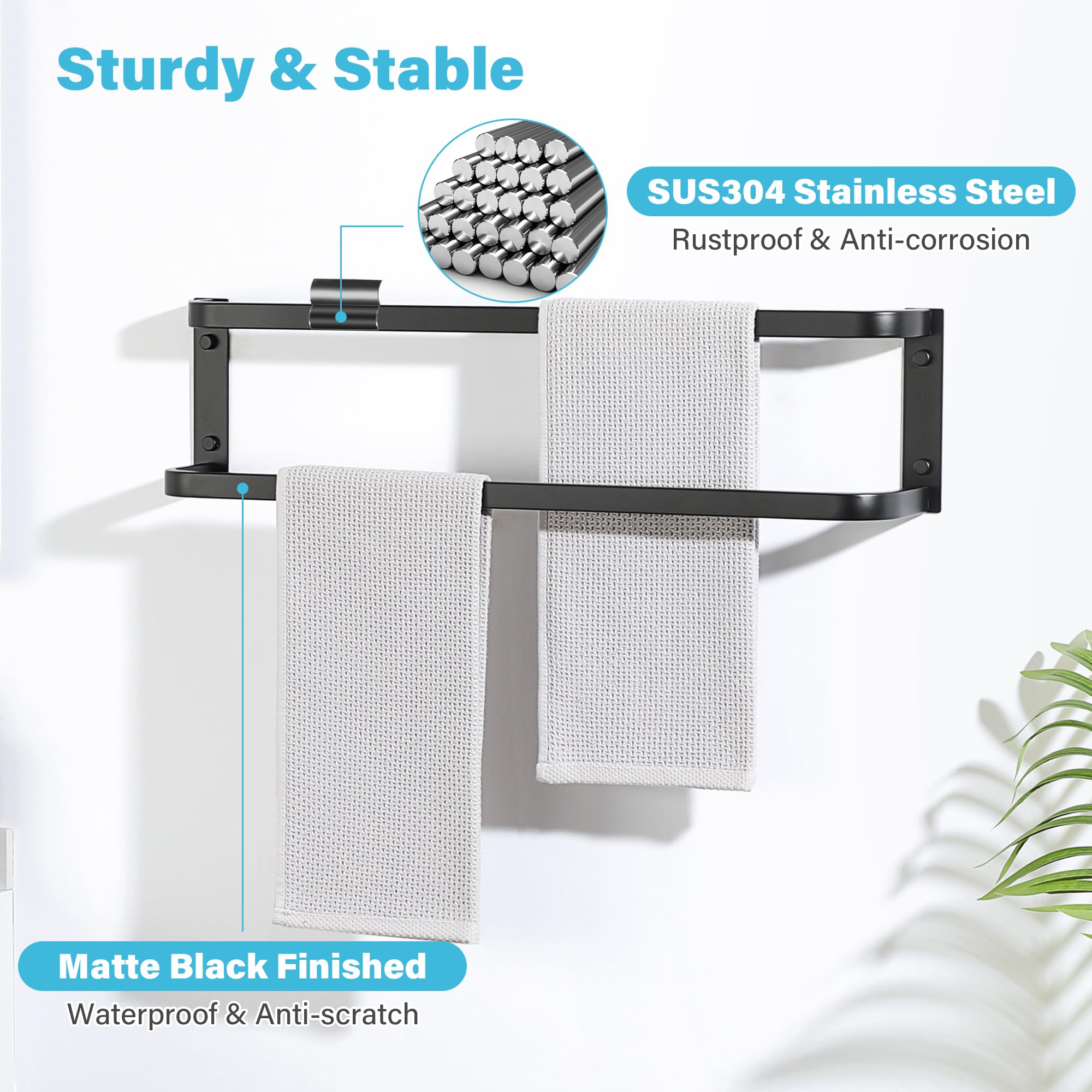 Mooche Double Bath Towel Bars Towel Racks for Bathroom,Wall Mount Towel Holder Heavy Duty 24-Inch Towel Hanger Rail Wall Mount, SUS304 Stainless Steel Matte Black