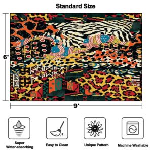 Area Rug Traditional African Fabric Wild Animal Seamless Pattern Washable 6x9 feet Large Rugs for Bedroom Kitchen Living Room Non Slip Outdoor Carpets Soft Mats for Home Playroom Decor