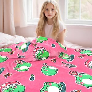 HWING Glow in The Dark Frog Blanket Cute Frog Gifts for Girls Women Frog Stuff Frog Decor for Bedroom Mushroom Frog Throw Blanket